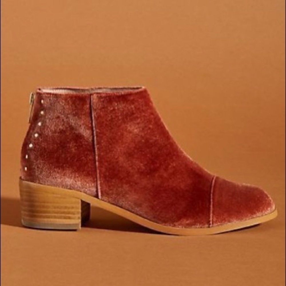 Anthropologie Rust Velvet Ankle Booties